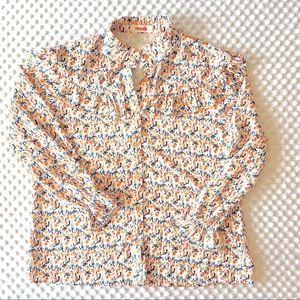 MAZIK Tulip Print Ruffled Long Sleeved Button Down size M